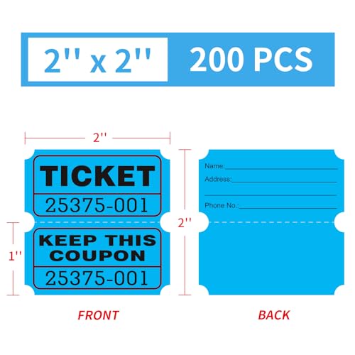 DGBDPACK 200 Raffle Tickets, 50/50 Double Ticket, Bold Numbers for Easy Reading, Ticket for Events,Class Reward & Prizes -Blue - Image 2