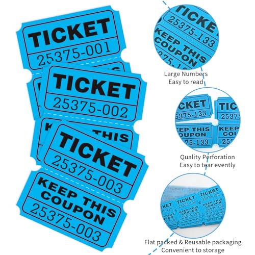 DGBDPACK 200 Raffle Tickets, 50/50 Double Ticket, Bold Numbers for Easy Reading, Ticket for Events,Class Reward & Prizes -Blue - Image 3
