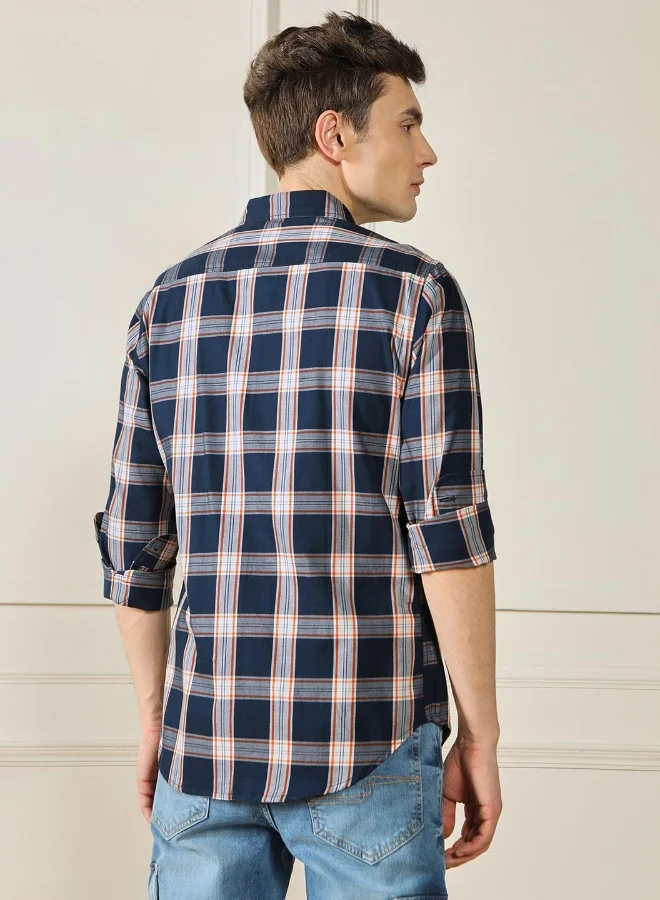 دينيس لينغو Regular Fit Navy Cotton Shirt Spread Collar