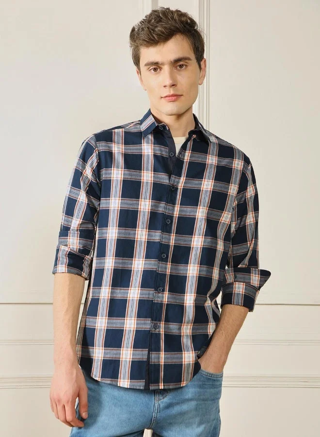 دينيس لينغو قميص قطن كحلي بقصة عادية وياقة واسعة