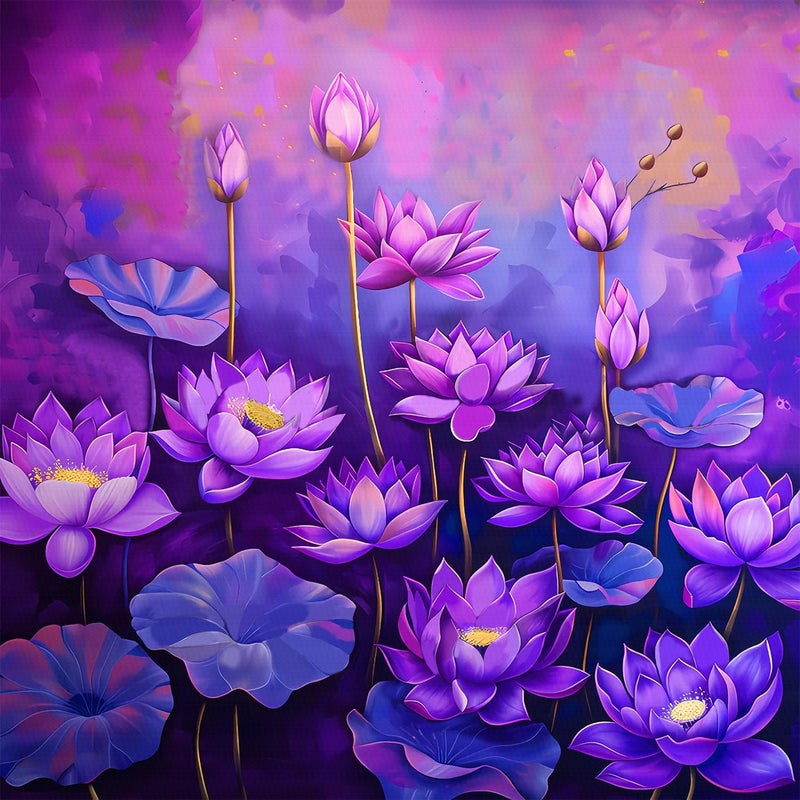 DHARA CREATION Dhara Purple Flowers Art Printed 8FT8FT Backdrop Cloth for Pooja Decoration Traditional Background Curtain Cloth for Festival Washable Fabric - Image 3