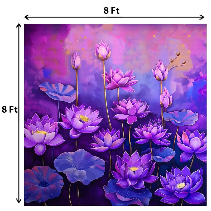 DHARA CREATION Dhara Purple Flowers Art Printed 8FT8FT Backdrop Cloth for Pooja Decoration Traditional Background Curtain Cloth for Festival Washable Fabric - Image 2