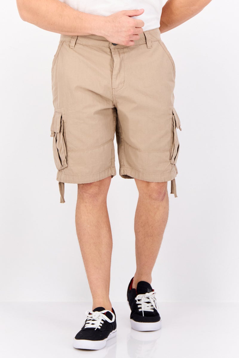 Threadbare Men Solid Cargo Shorts, Khaki - Image 1