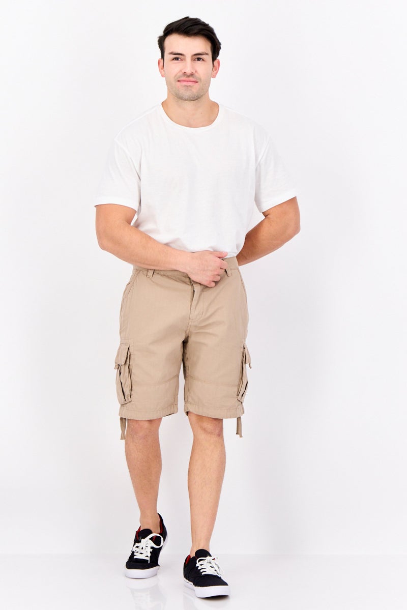Threadbare Men Solid Cargo Shorts, Khaki - Image 4