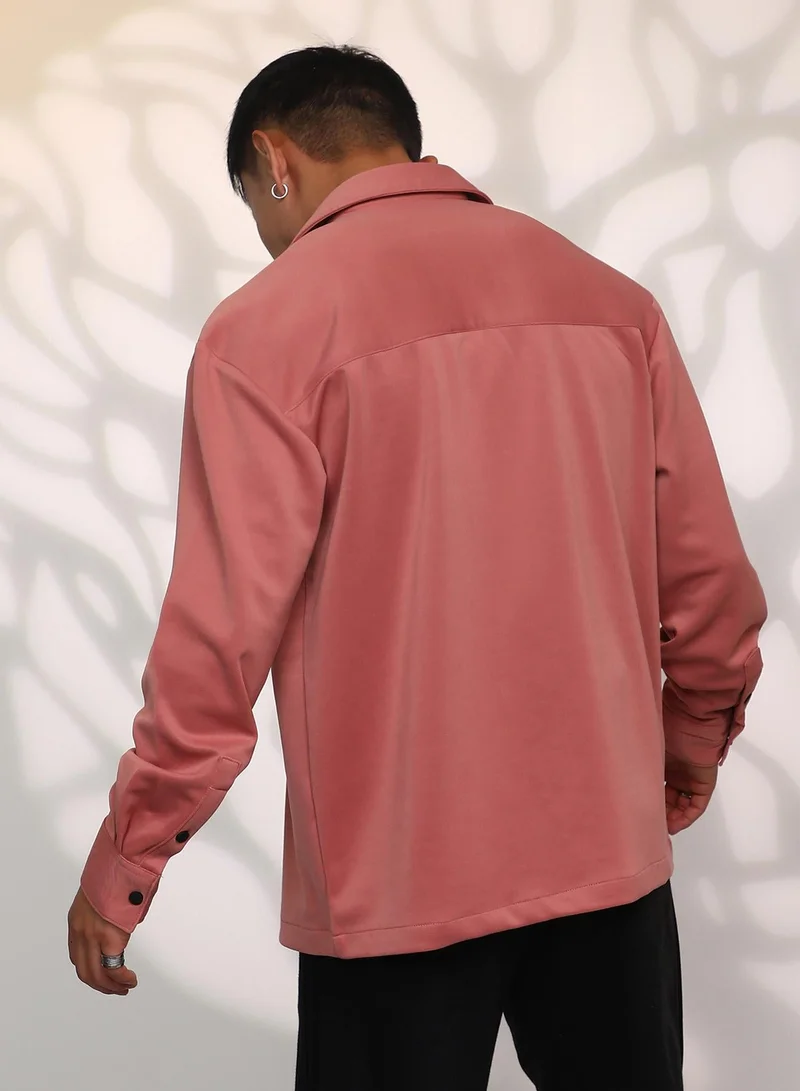 CAHOOT  Men's Salmon Pink Solid Utility Shacket for Men | Best Price UAE
