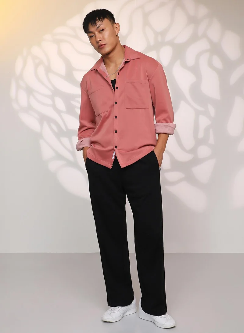 CAHOOT  Men's Salmon Pink Solid Utility Shacket for Men | Best Price UAE