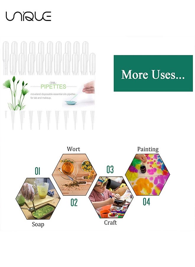 Unique - 100PCS 3ML Pipettes, Disposable Pasteur Pipette, Eye Dropper, Plastic Liquid Droppers for Essential Oils, Graduated, Dispensing, Measuring, Watering, Interval 0.5ml, Clear - Image 1