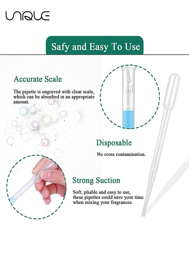 Unique - 100PCS 3ML Pipettes, Disposable Pasteur Pipette, Eye Dropper, Plastic Liquid Droppers for Essential Oils, Graduated, Dispensing, Measuring, Watering, Interval 0.5ml, Clear - Image 1