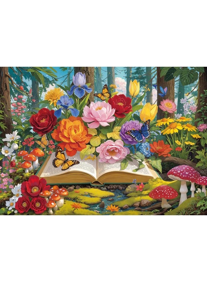 LOJETON ألغاز كتاب الزهور الملونة 1000 قطعة للبالغين، ألغاز غابة نابضة بالحياة مع حروف على الظهر، ألغاز الفراشات الصعبة التحدي لتزيين المنزل، 27.5 × 19.7 بوصة - Image 1