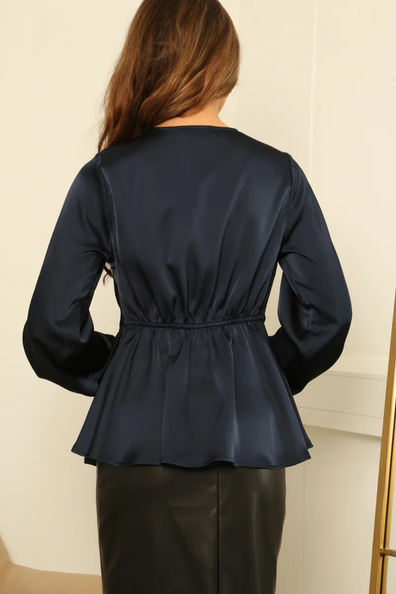 Double Second Wrap Frill Front Satin Top