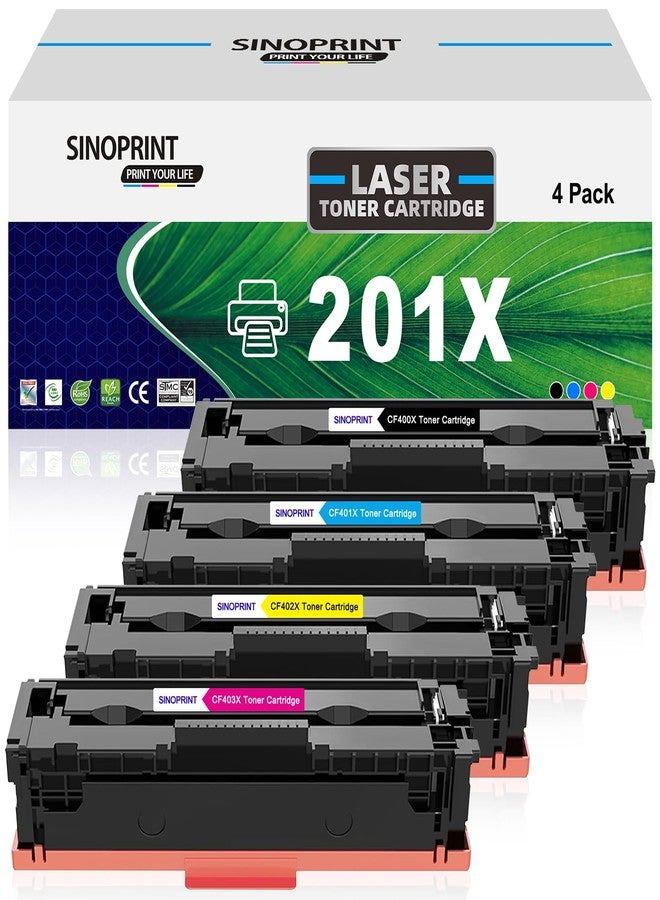 SINOPRINT 201X 201A MFP M277dw Toner Cartridges 4 Pack Compatible for HP 201X 201A Color Laserjet Pro MFP M252dw M277c6 CF400X CF401X CF402X CF403X M252 M277 Printer Ink (Black Cyan Yellow Magenta, 4-Pack) - Image 1