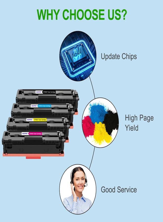 SINOPRINT 201X 201A MFP M277dw Toner Cartridges 4 Pack Compatible for HP 201X 201A Color Laserjet Pro MFP M252dw M277c6 CF400X CF401X CF402X CF403X M252 M277 Printer Ink (Black Cyan Yellow Magenta, 4-Pack) - Image 5