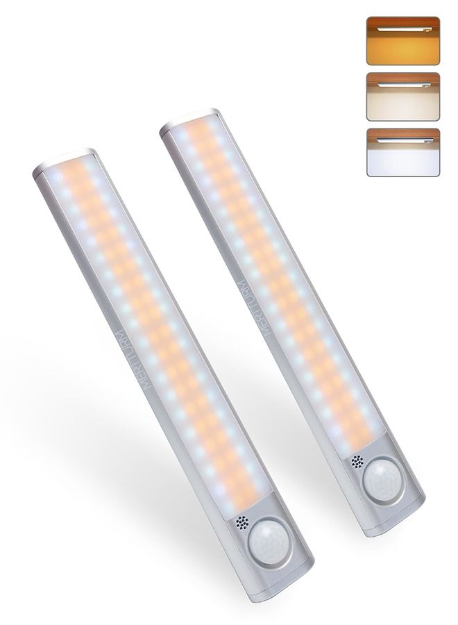 MERTTURM [2 PCS]MERTTURM 80LED Rechargeable Under Cabinet Lighting, Motion Sensor Closet Lights, 1800mAh Battery with Stepless Dimming, Magnetic Install for Wardrobe, Counter, Bedroom, Stairs, Kitchen, Hallway - Image 1