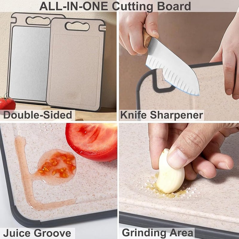 AMINAC Stainless Steel Cutting Board,Double Sided Chopping Board for Kitchen,Scratch Resistant with Mesh Design,Anti-Slip Silicone Edges,Juice Groove,Dishwasher Safe - Image 3