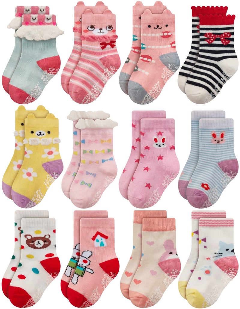 RATIVE Non Skid Anti Slip Cotton Dress Crew Socks With Grips For Baby Infant Toddler Kids Girls 612 Months RG726727