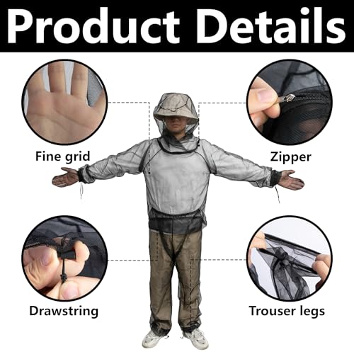 Shupakul 4 Pcs Mosquito Suit for Adult-Full Body Mosquito Net Suit Including Jacket Hood,Pants and Mitt Set-Outdoor Mesh Bug Protection from Bugs,Flies and Gnats - Image 3