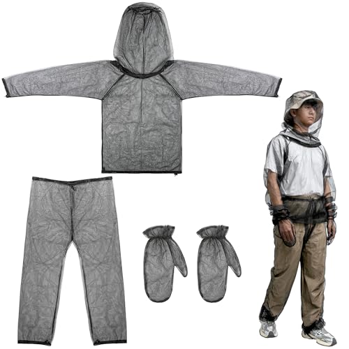 Shupakul 4 Pcs Mosquito Suit for Adult-Full Body Mosquito Net Suit Including Jacket Hood,Pants and Mitt Set-Outdoor Mesh Bug Protection from Bugs,Flies and Gnats - Image 1