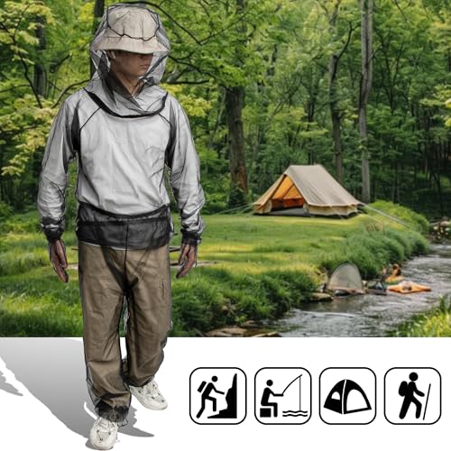Shupakul 4 Pcs Mosquito Suit for Adult-Full Body Mosquito Net Suit Including Jacket Hood,Pants and Mitt Set-Outdoor Mesh Bug Protection from Bugs,Flies and Gnats - Image 4