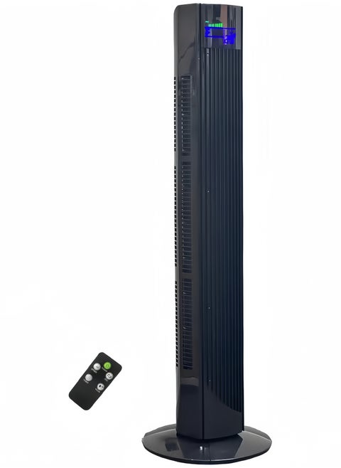 Tower Fan with Remote, 90° Oscillation Bladeless Standing Fan,27ft/s High-Speed 34dB Quiet Floor Fan Pedestal Fans with 3 Speeds, 3 Modes, 12H Timer，Temperature LED Display Black