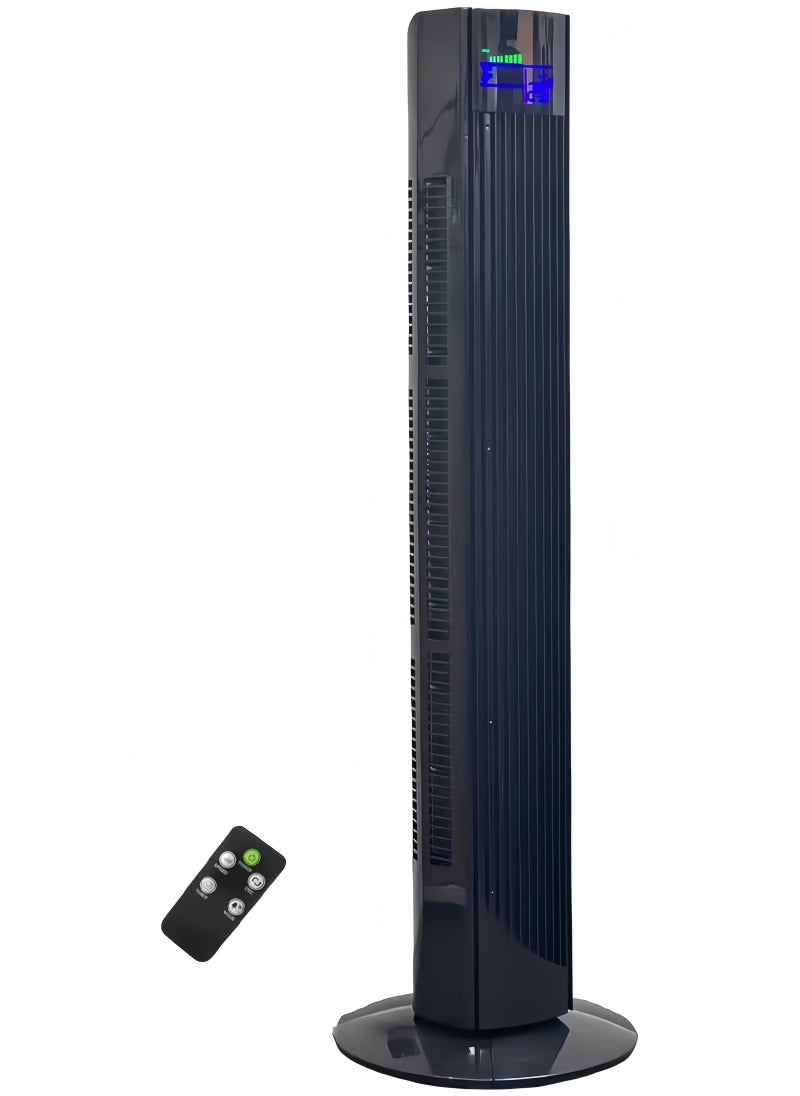 Tower Fan with Remote, 90° Oscillation Bladeless Standing Fan,27ft/s High-Speed 34dB Quiet Floor Fan Pedestal Fans with 3 Speeds, 3 Modes, 12H Timer，Temperature LED Display Black