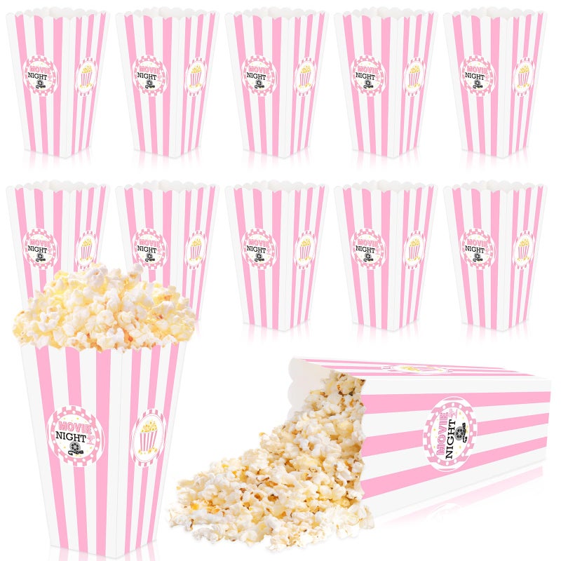 K KUMEED 20 pcs Movie Night Large Popcorn Favor Boxes 78 Inches Tall Pink White Striped Popcorn Bowls for Movie Theme Party Supplies - Image 2