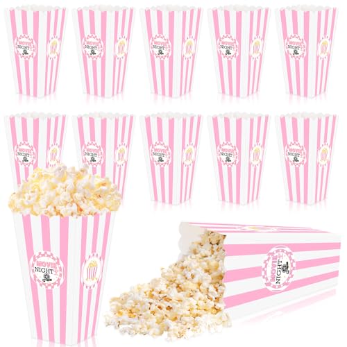 K KUMEED 20 pcs Movie Night Large Popcorn Favor Boxes 78 Inches Tall Pink White Striped Popcorn Bowls for Movie Theme Party Supplies - Image 1