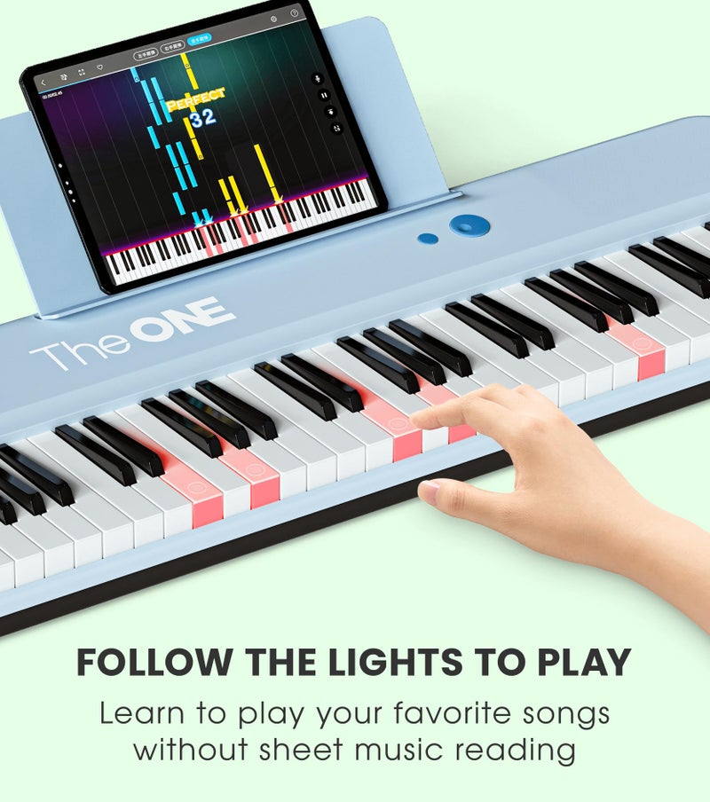 The ONE Smart Keyboard COLOR 61 Keys Piano Keyboard, Music Keyboard with 256 Timbres, 64 Polyphony, 2 Speakers, Built-in LED Lights and Free Apps (Blue) - Image 2