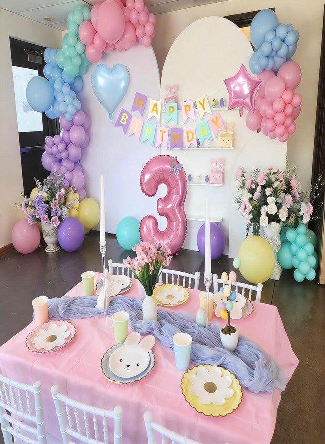 Vibzox 3rd Birthday Decoration for Girls,Pastel Rainbow Macaron 3rd Birthday Balloon Number 3 Balloon Butterfly Stickers Star Heart Foil Balloons Banner Party Decoration for 3 Year Old - Image 4