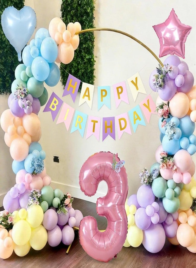Vibzox 3rd Birthday Decoration for Girls,Pastel Rainbow Macaron 3rd Birthday Balloon Number 3 Balloon Butterfly Stickers Star Heart Foil Balloons Banner Party Decoration for 3 Year Old - Image 5