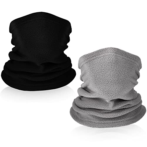 Janmercy Kids Fleece Neck Warmer 2 Pcs Winter Neck Gaiter Windproof Toddler Scarf Face Cover Tube Scarf for Ski Motorcycle, Boys and Girls (Black, Gray) - Image 1