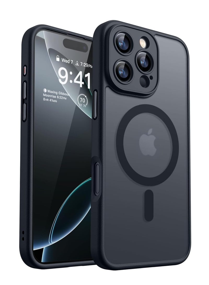 ESCASE Magnetic Cover for iPhone 16 ProMax  6.9 Inch, MagSafe Compatible, Full Camera Protection, Translucent Matte Slim Protective Shockproof Case, Black - Image 1
