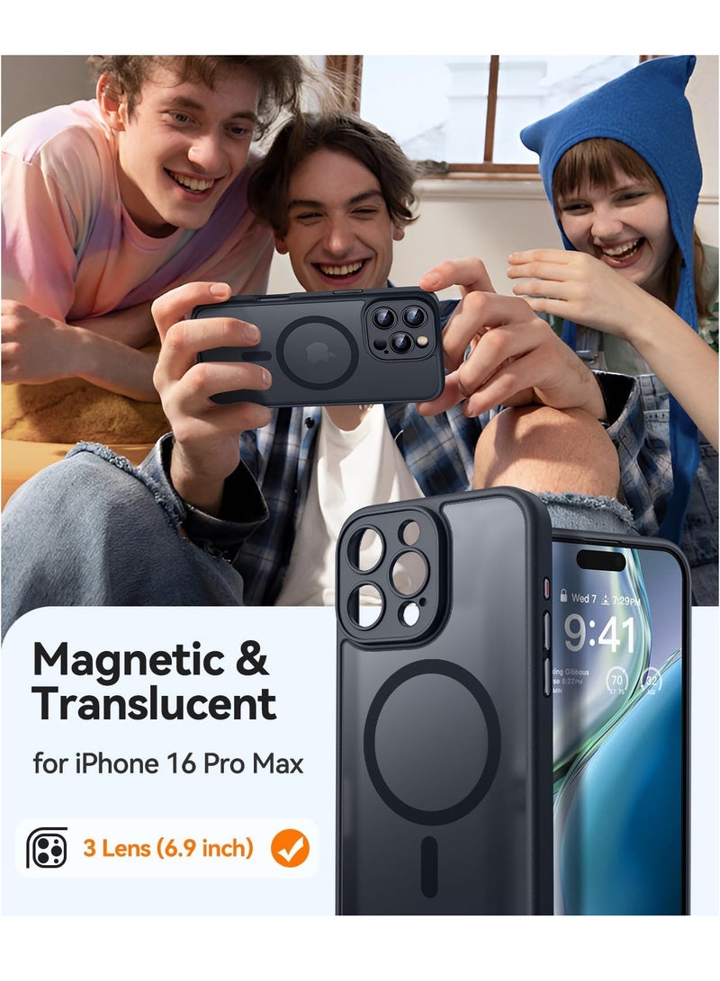 ESCASE Magnetic Cover for iPhone 16 ProMax  6.9 Inch, MagSafe Compatible, Full Camera Protection, Translucent Matte Slim Protective Shockproof Case, Black - Image 2