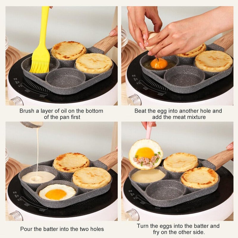 YESVIYA Egg Frying Pan Nonstick Pancake Pans 4Cup Cookware 4 Hole NonStick Egg Ham Pot Omelette 4 Partition Egg Pan with Handle for Multi Snack Maker 1 PieceMulticolor - Image 2