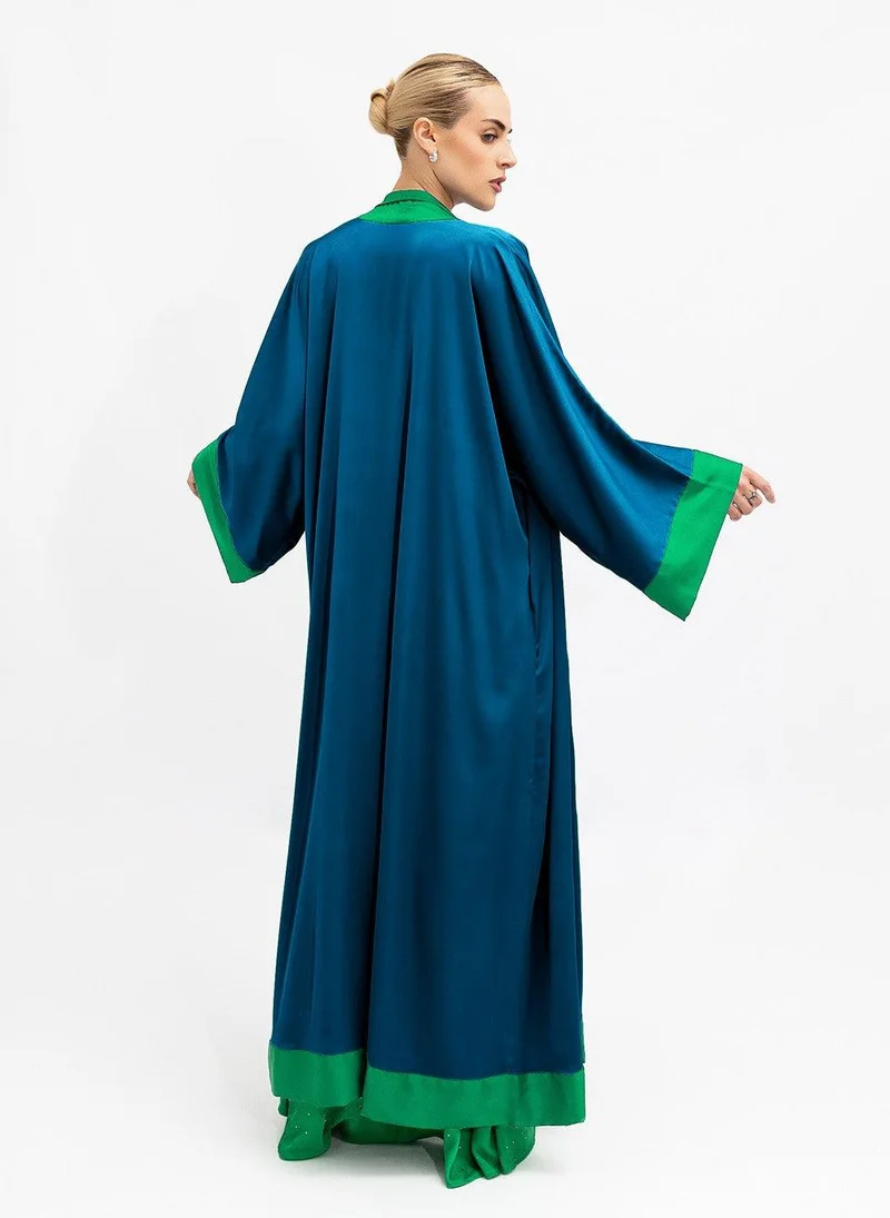 جانارا جونز Blue Green Cuffs Satin Abaya Kaftan