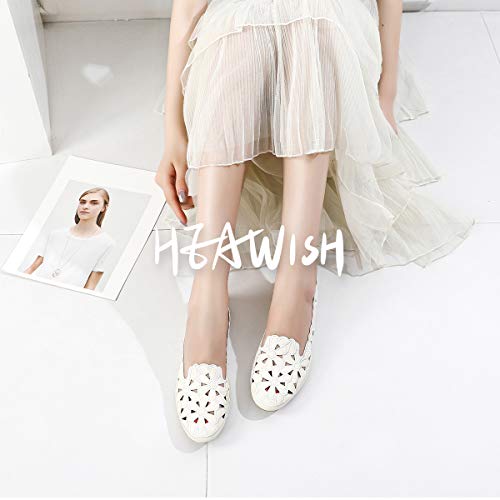HEAWISH Womens Floral Ballet Flats for Women Black Beige Slip On Flowers PU Leather Round Toe Dress ShoesBeigeUS95 - Image 3