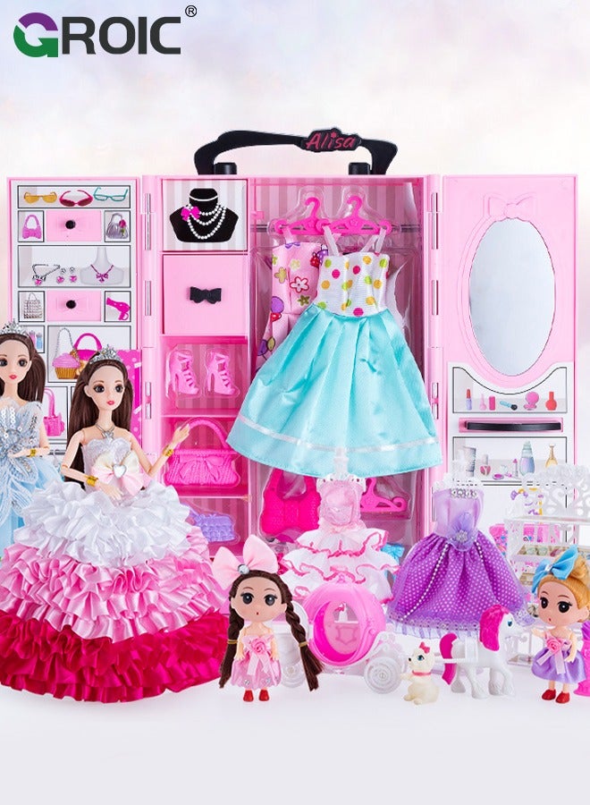 GROIC Doll Closet Wardrobe, Barbi Closet Girl Toys for Doll Clothes and Accessories Storage, Doll Clothes and Accessories Doll for Girls, Dress up Doll Toys Include Clothes Dresses, Shoes, Bags, Etc  - Image 3