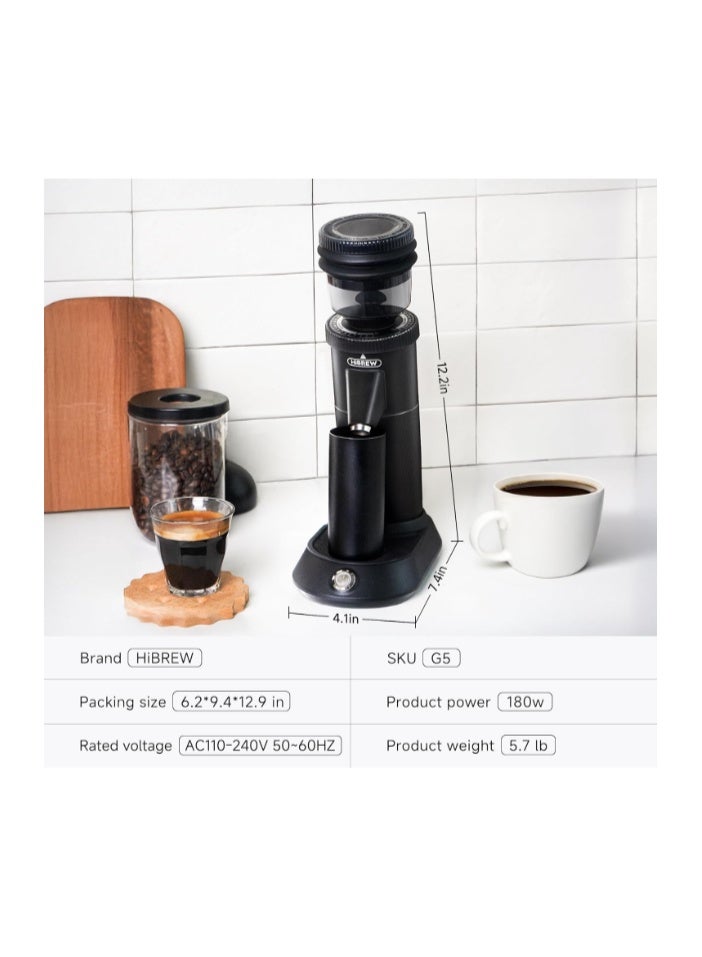 HiBREW G5 Coffee Grinder, Cone Grinder, Espresso Grinder, Single Container, Aluminium Housing, 36 Adjustable Grinding Settings, 50 g Bean Capacity, Suitable for Espresso Pour Over Mocha Turkish Drip - Image 2