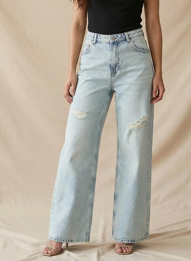 Mid-Rise Jeans Ripped Accent Cotton