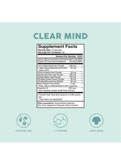 Clear Mind | Nootropic Brain Booster Supplement with Lions Mane Mushroom, Alpha GPC, Ginseng, Ginkgo Bilboa, & Rhodiola Rosea | Supports Mental Clarity, Memory, & Focus | 60 Capsules