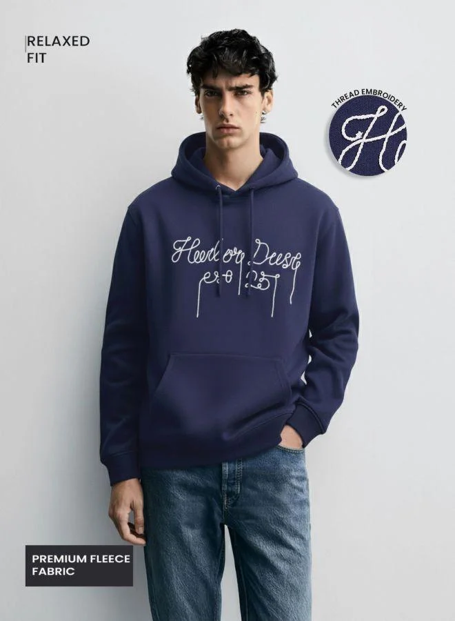 The Indian Garage Co Men Relaxed Fit Embroidered Hooded Neck Full Sleeves Sweatshirt