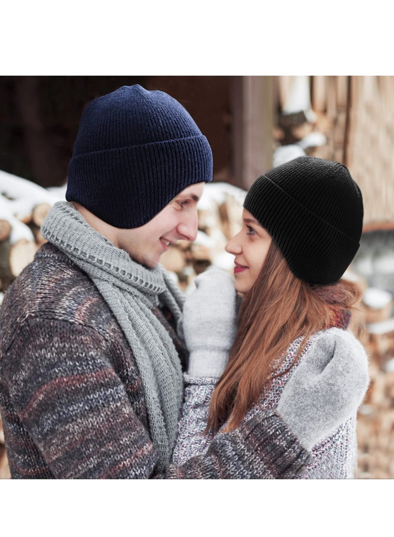 Knit Beanie Hats Winter, 2Pieces Winter Beanie Hat Set, Mens Winter Warm Knitting Hats, Beanie Cuff Toboggan Knit Cap, for Men and Women (Gray+Black)  - Image 5