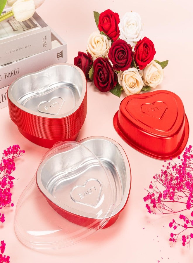 yeload 24 Pack 8 Inch Heart Shaped Cake Pans with Lids, 23oz Large Disposable Foil Heart Pans for Valentine's & Mother's Day, Aluminum Heart Cake Pans, Valentine's Day Baking Kit (Red) - Image 2