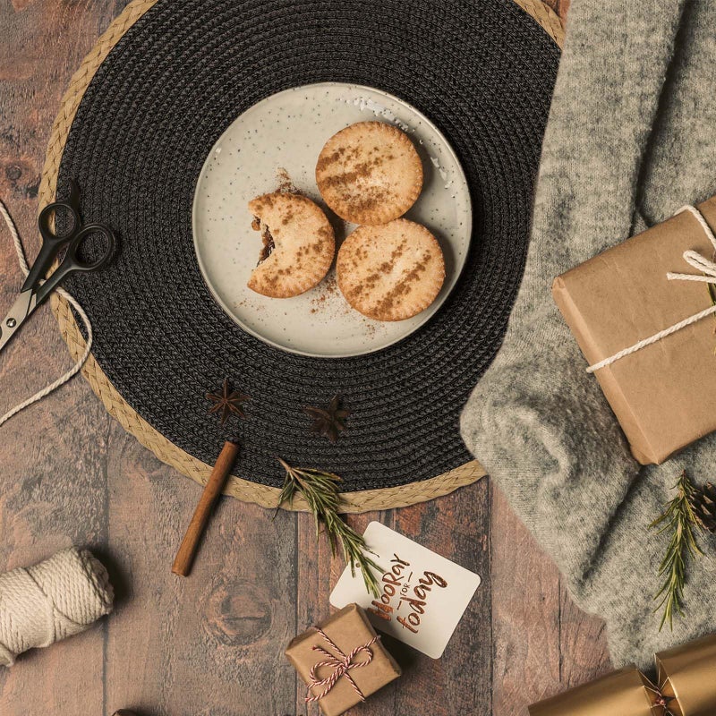Noctiflorous Round Placemats Set of 8, 15 Inch Braided Hand Woven Table Mats, Heat Resistant Non-Slip Wipeable Thin Edge Place Mats for Kitchen Dining Indoor Outdoor Use(Black, 8) - Image 5