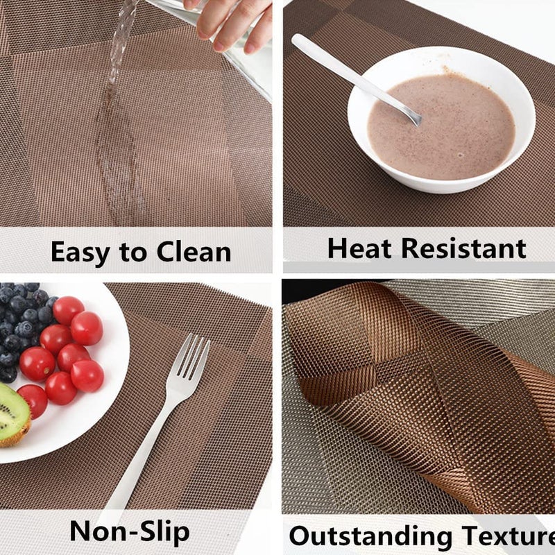 Ramkuwar PVC Placemat 8 PCS of Non Slip Place Mats Washable Vinyl Placemats Set of 8 Brown - Image 2