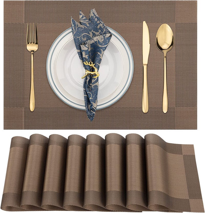 Ramkuwar PVC Placemat 8 PCS of Non Slip Place Mats Washable Vinyl Placemats Set of 8 Brown - Image 1