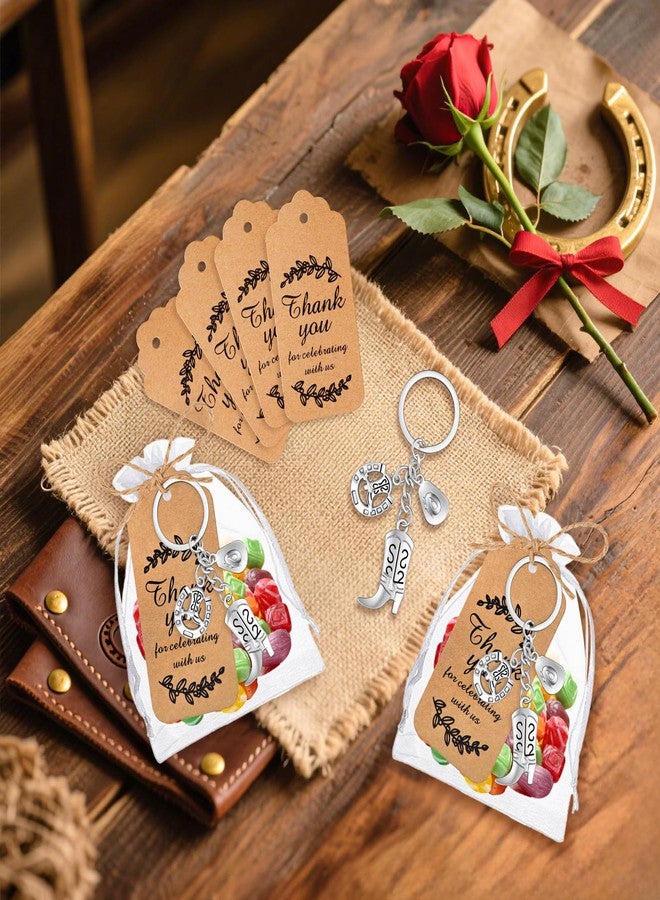 Winocbxt 50 Set Western Keychains, Hat Boot Horseshoe Keyrings Country Themed Wedding Bridal Baby Shower Gifts for Guests (Silver) - Image 2
