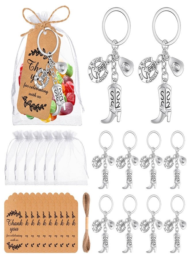Winocbxt 50 Set Western Keychains, Hat Boot Horseshoe Keyrings Country Themed Wedding Bridal Baby Shower Gifts for Guests (Silver) - Image 1