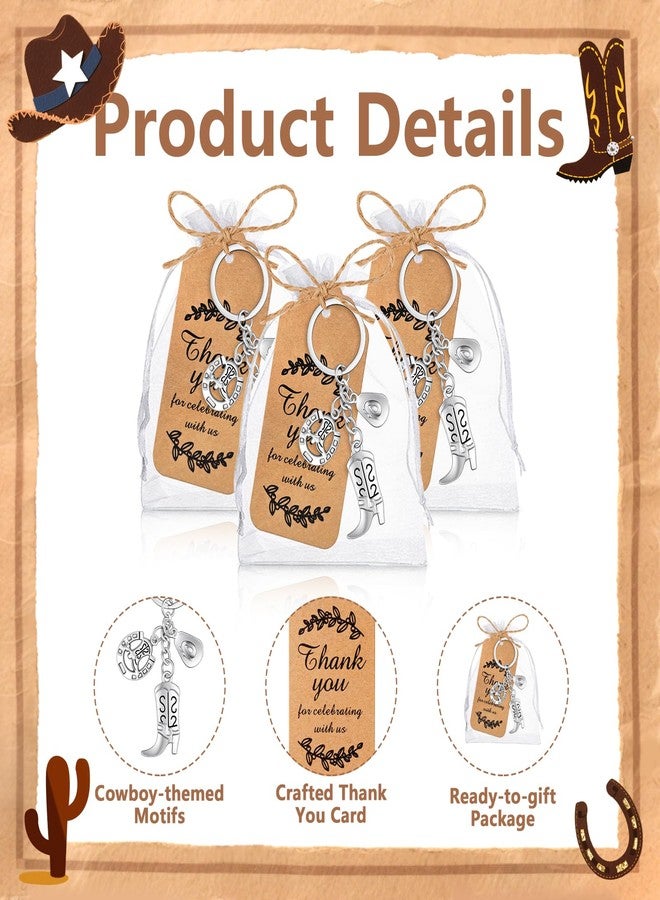Winocbxt 50 Set Western Keychains, Hat Boot Horseshoe Keyrings Country Themed Wedding Bridal Baby Shower Gifts for Guests (Silver) - Image 4