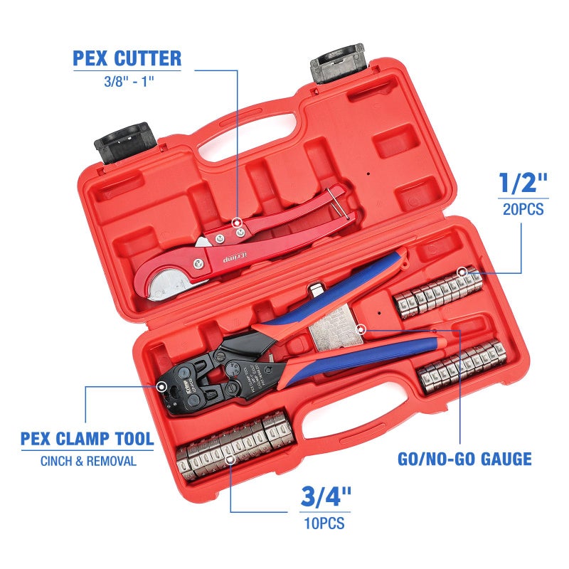 iCrimp PC-PC02KIT PEX Clamp Crimping Tool Kit with 1/2 inch(20 Pack) and 3/4 inch(10 Pack) PEX Clamp Rings, Pipe Cutter for PEX and Automotive Clamp Cinch and Removal - Image 5