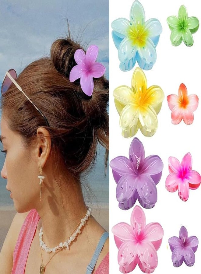 YANWENX Pack of 8 Flower Hair Clips - Colourful Hawaiian Flower-Shaped Claw Clips for Women, Non-Slip Hair Accessories for Thick & Thin Hair - Image 1